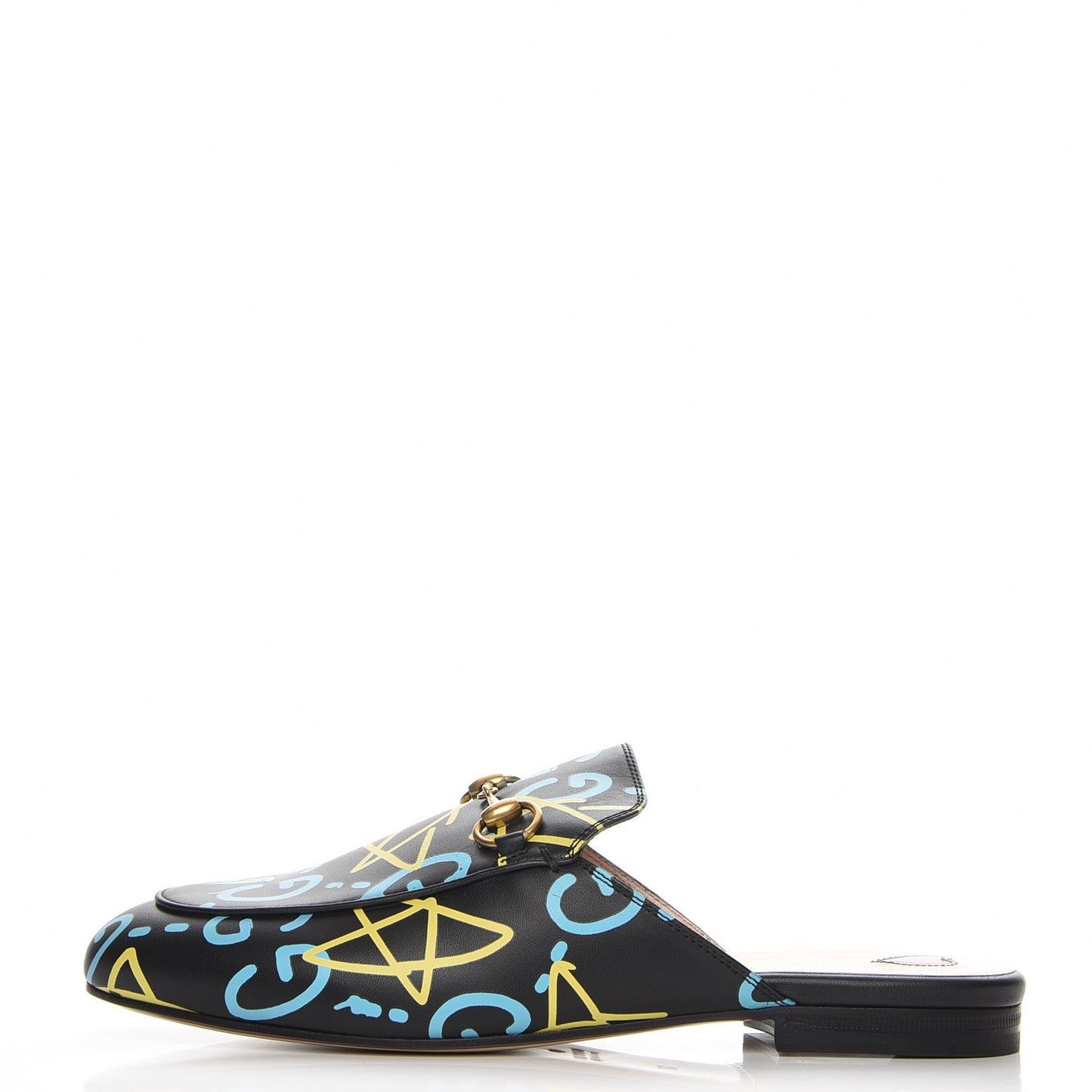 Calfskin GucciGhost Print Womens Princetown Slippers 37 Black New Acquamarine