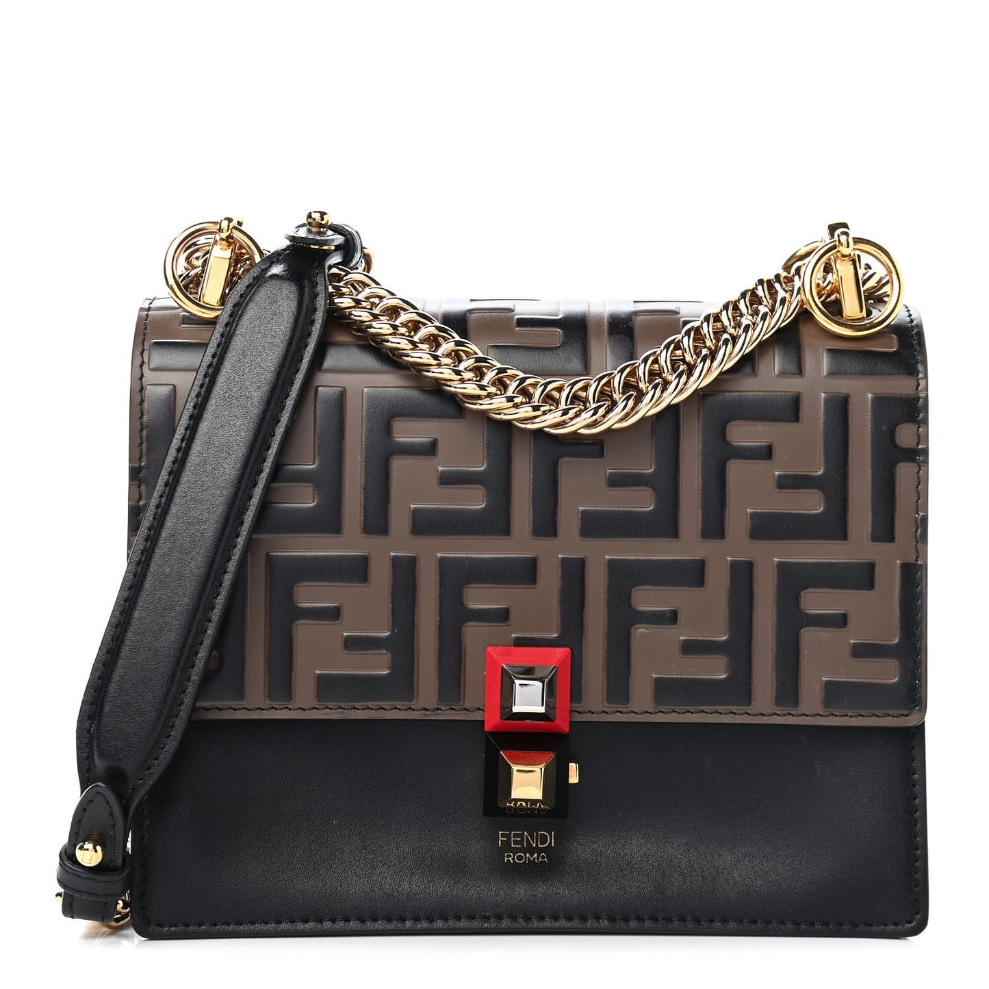Vitello Liberty Bi-Color FF 1974 Embossed Small Kan I Shoulder Bag Black Maya