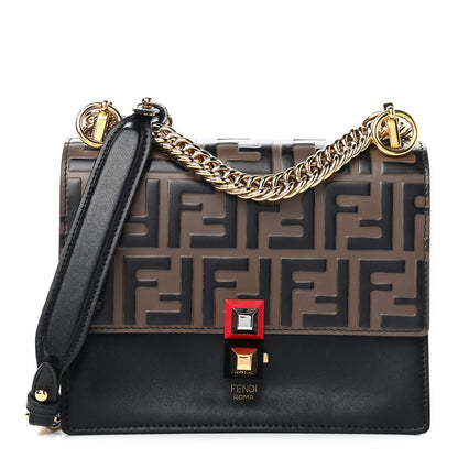 Fendi Vitello Liberty Bi-Color FF 1974 Embossed Small Kan I Shoulder Bag Black Maya 1 of 10