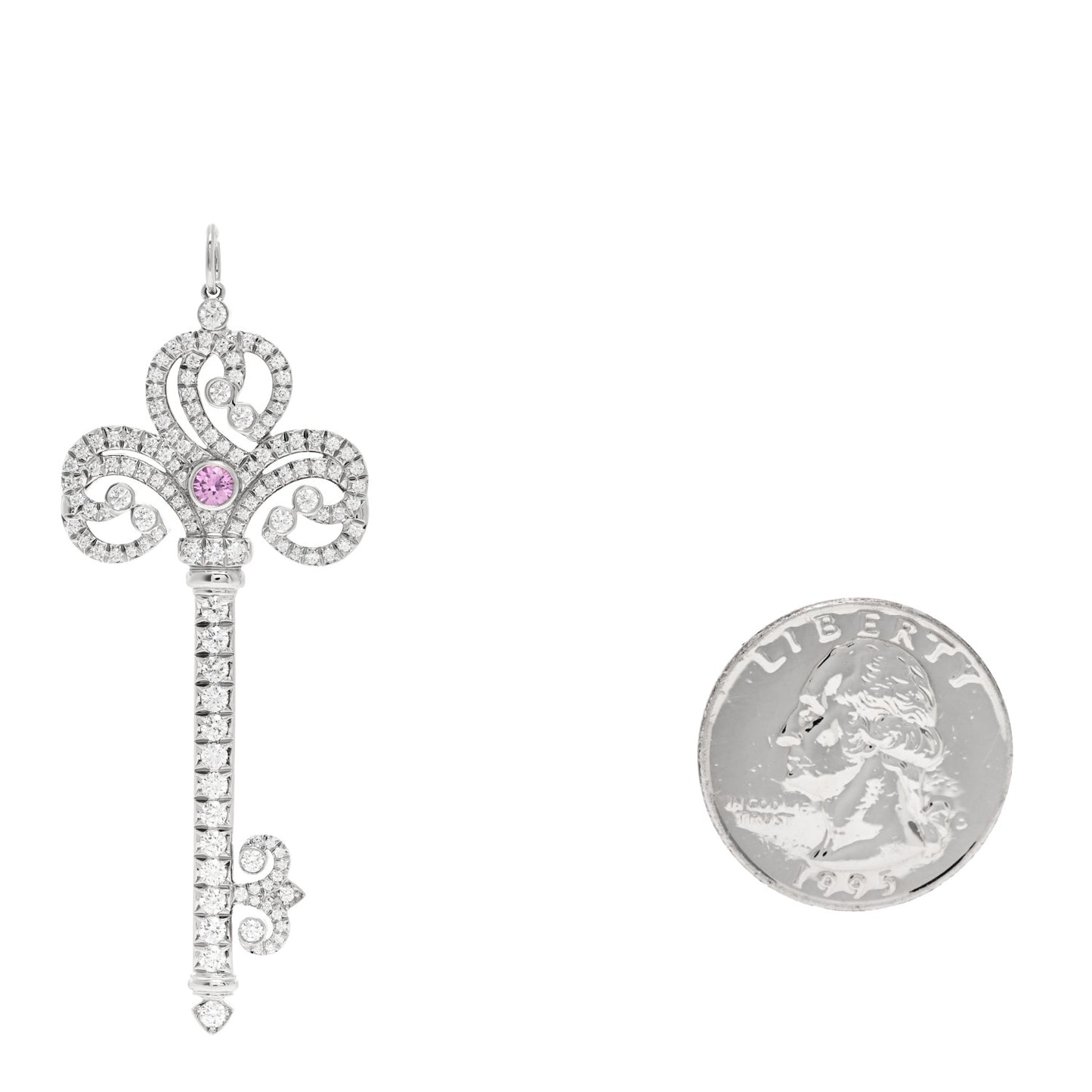 Platinum Pink Sapphire Enchant Heart Key Pendant