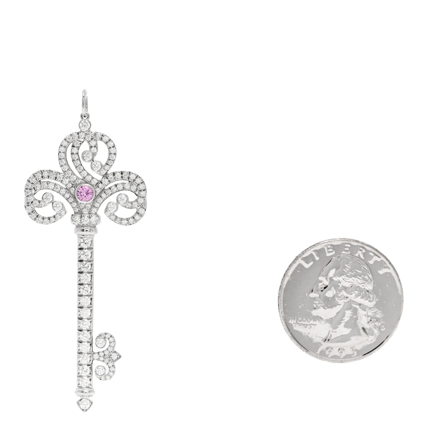 Tiffany Platinum Pink Sapphire Enchant Heart Key Pendant 2 of 5