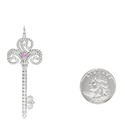 Tiffany Platinum Pink Sapphire Enchant Heart Key Pendant 2 of 5