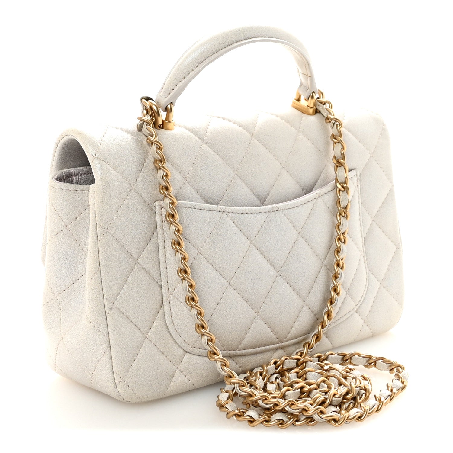 Chanel Iridescent Lambskin Quilted Mini Top Handle Rectangular Flap White 3 of 10