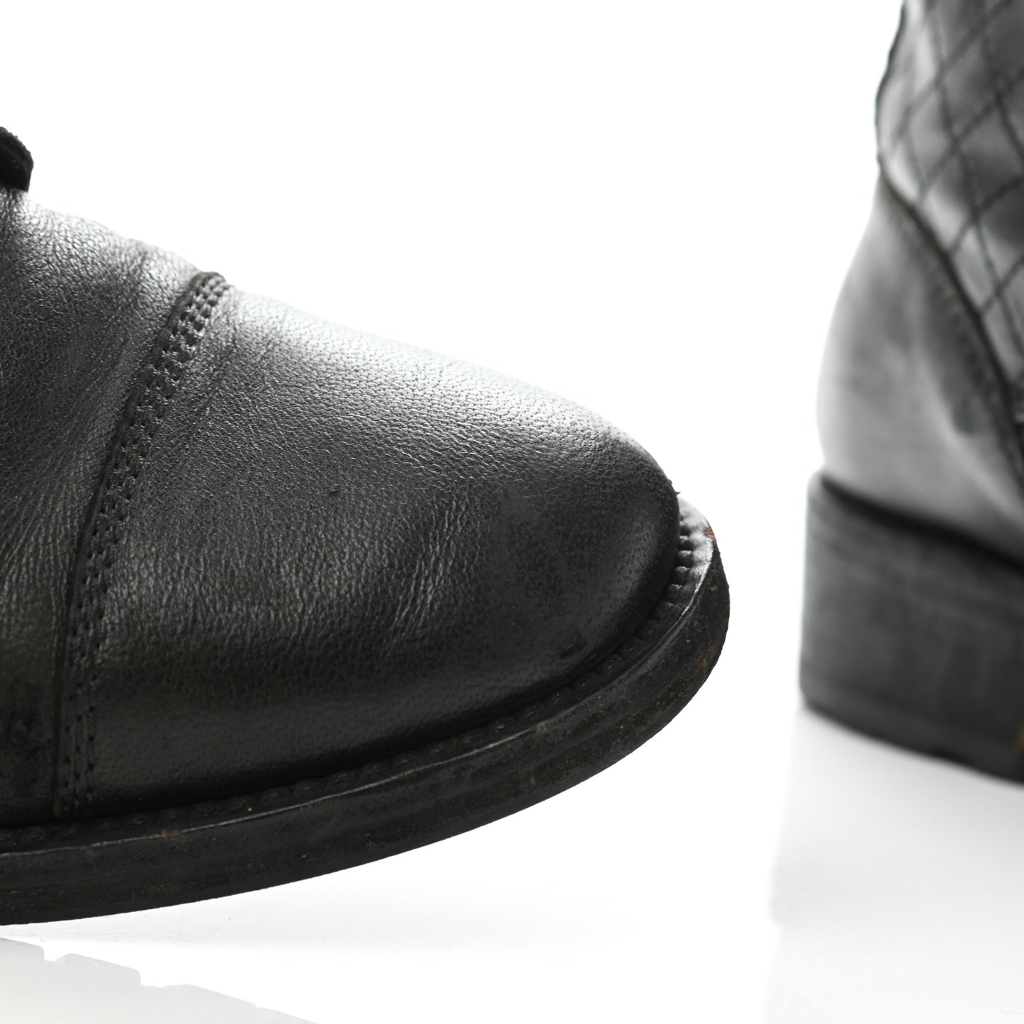Calfskin Quilted Lace Up Combat Boots 40 Black