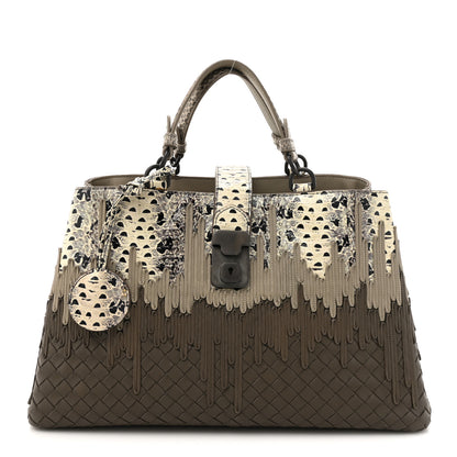 Bottega Veneta Nappa Intrecciato Snakeskin Small Flow Wave Tote Taupe Multicolor 1 of 11