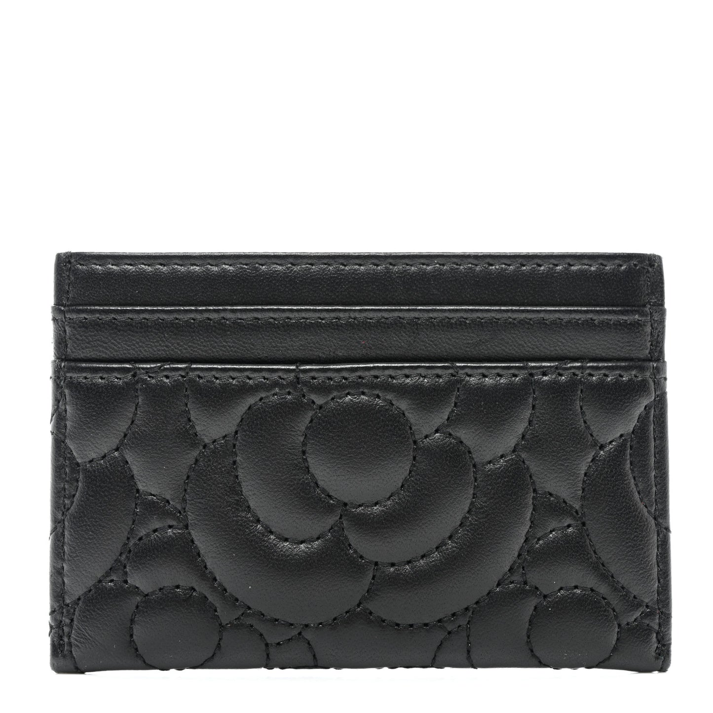 Lambskin Camellia Embossed Card Holder Black