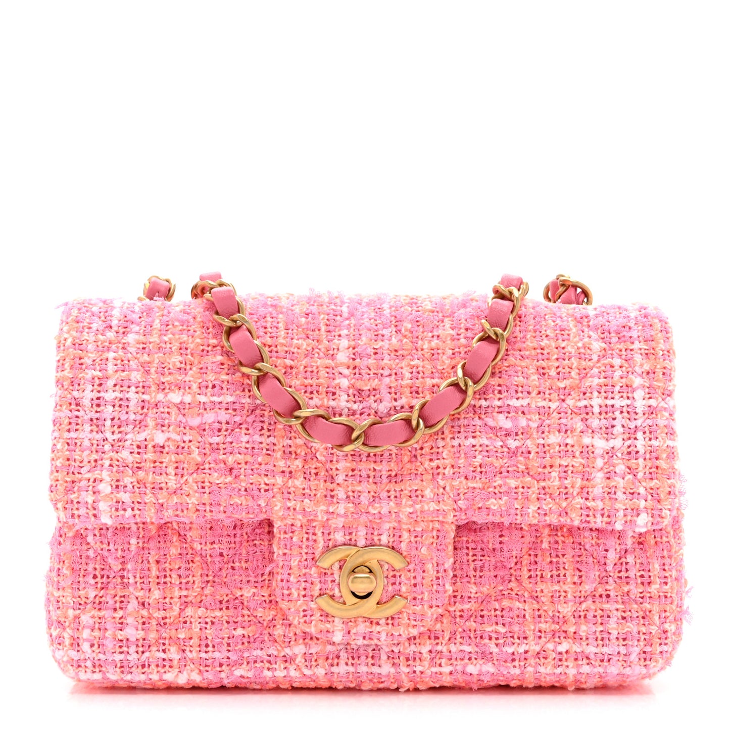 Tweed Quilted Mini Rectangular Flap Pink Orange White