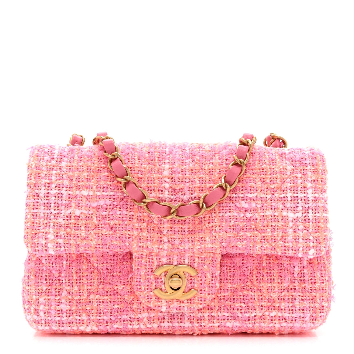 Chanel Tweed Quilted Mini Rectangular Flap Pink Orange White 1 of 11