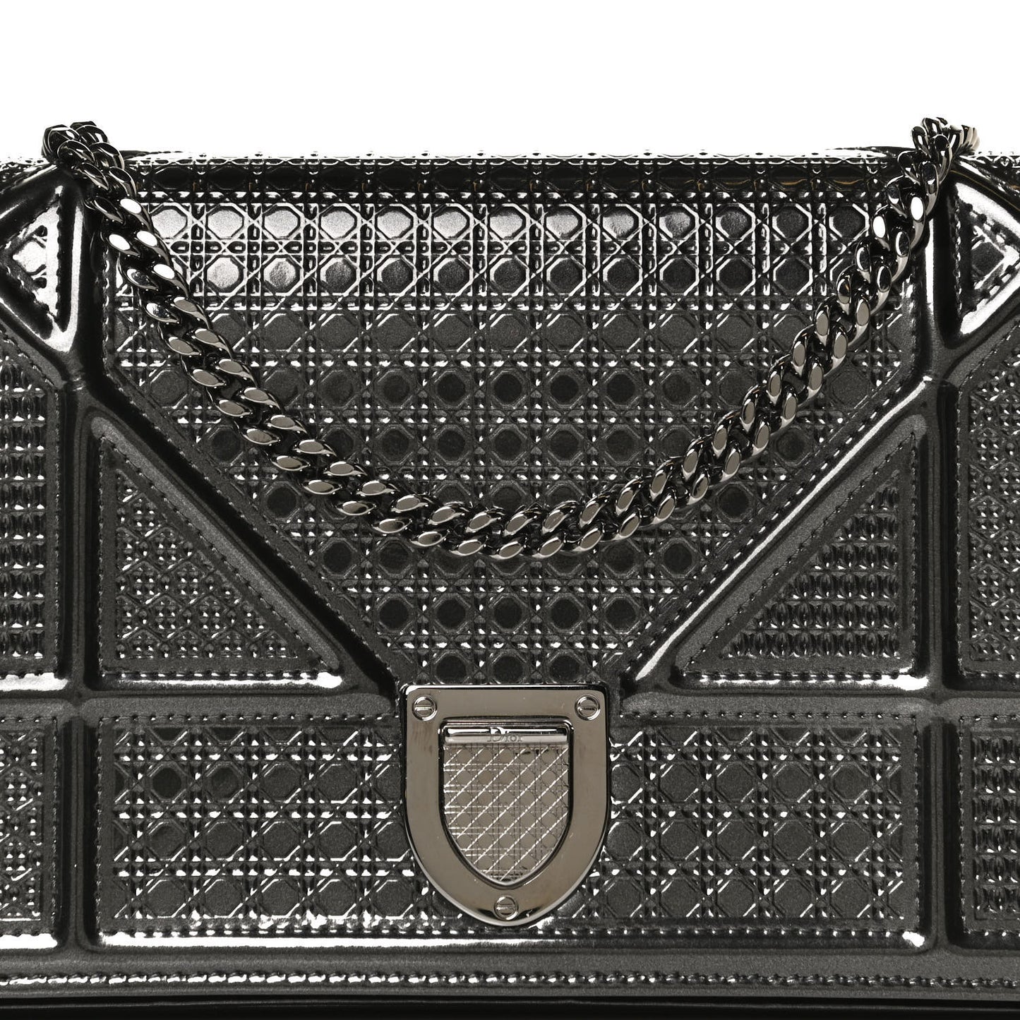 Metallic Patent Micro-Cannage Diorama Wallet on Chain Pouch Onyx Black