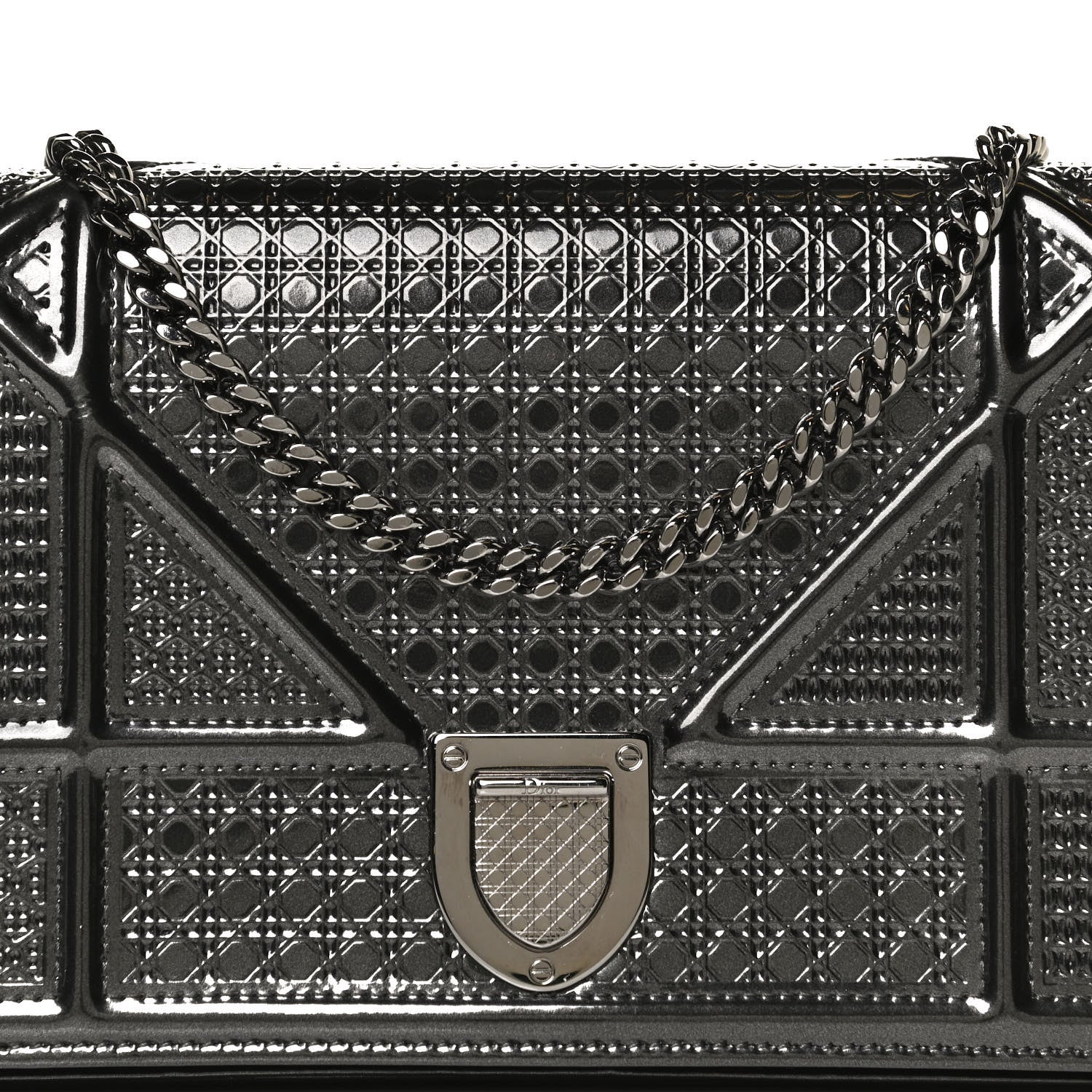 Christian Dior Metallic Patent Micro-Cannage Diorama Wallet on Chain Pouch Onyx Black 7 of 13