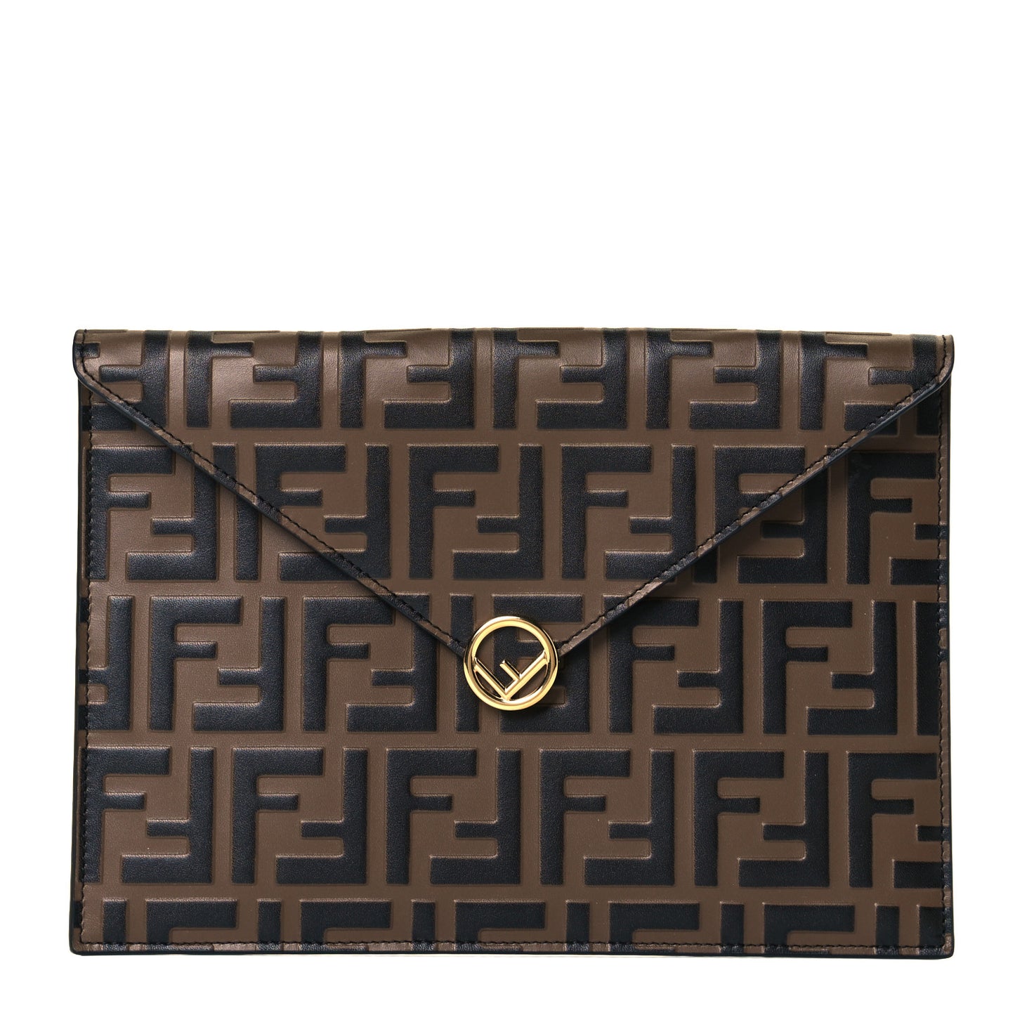Vitello Soft F is Fendi Bi-Color FF 1974 Embossed Envelope Pouch Maya Black