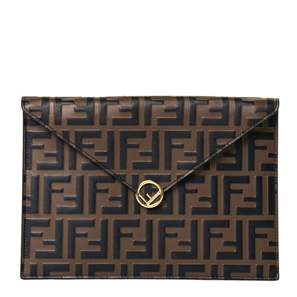 Fendi Vitello Soft F is Fendi Bi-Color FF 1974 Embossed Envelope Pouch Maya Black 1 of 8