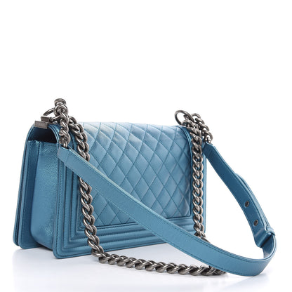Chanel Metallic Caviar Quilted Medium Boy Flap Turquoise 3 of 11