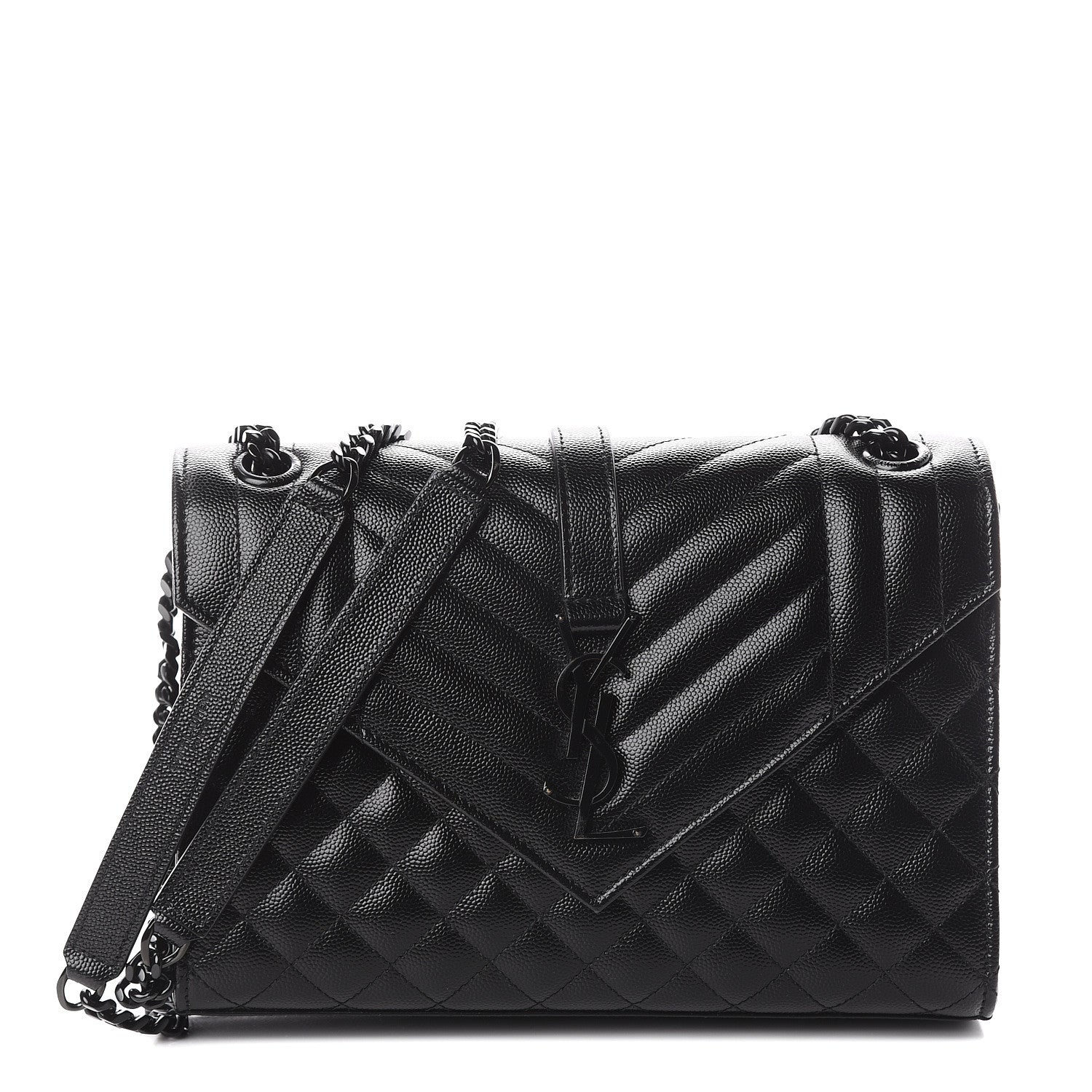 Saint Laurent Grain De Poudre Textured Mixed Matelasse Triquilt Medium Monogram Satchel Black 1 of 8
