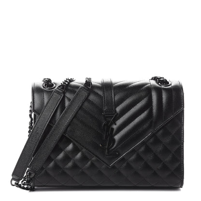 Saint Laurent Grain De Poudre Textured Mixed Matelasse Triquilt Medium Monogram Satchel Black 1 of 8