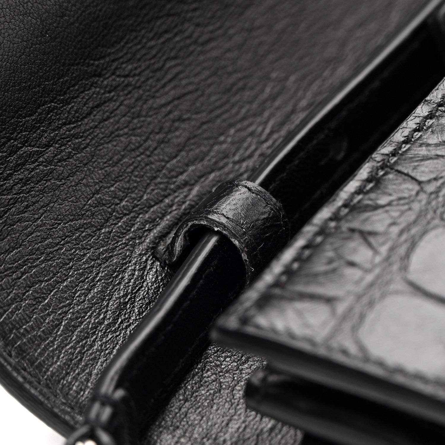 Saint Laurent Calfskin Crocodile Embossed Monogram Chain Wallet Black 15 of 16