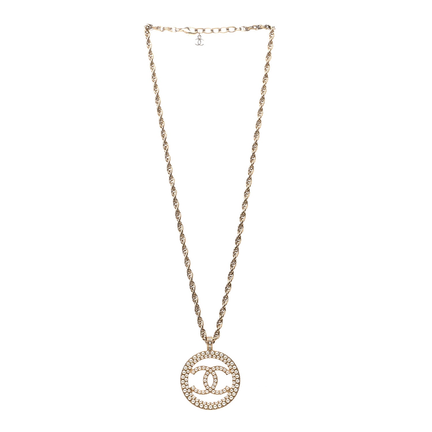 Chanel Pearl CC Round Pendant Necklace Gold 3 of 7