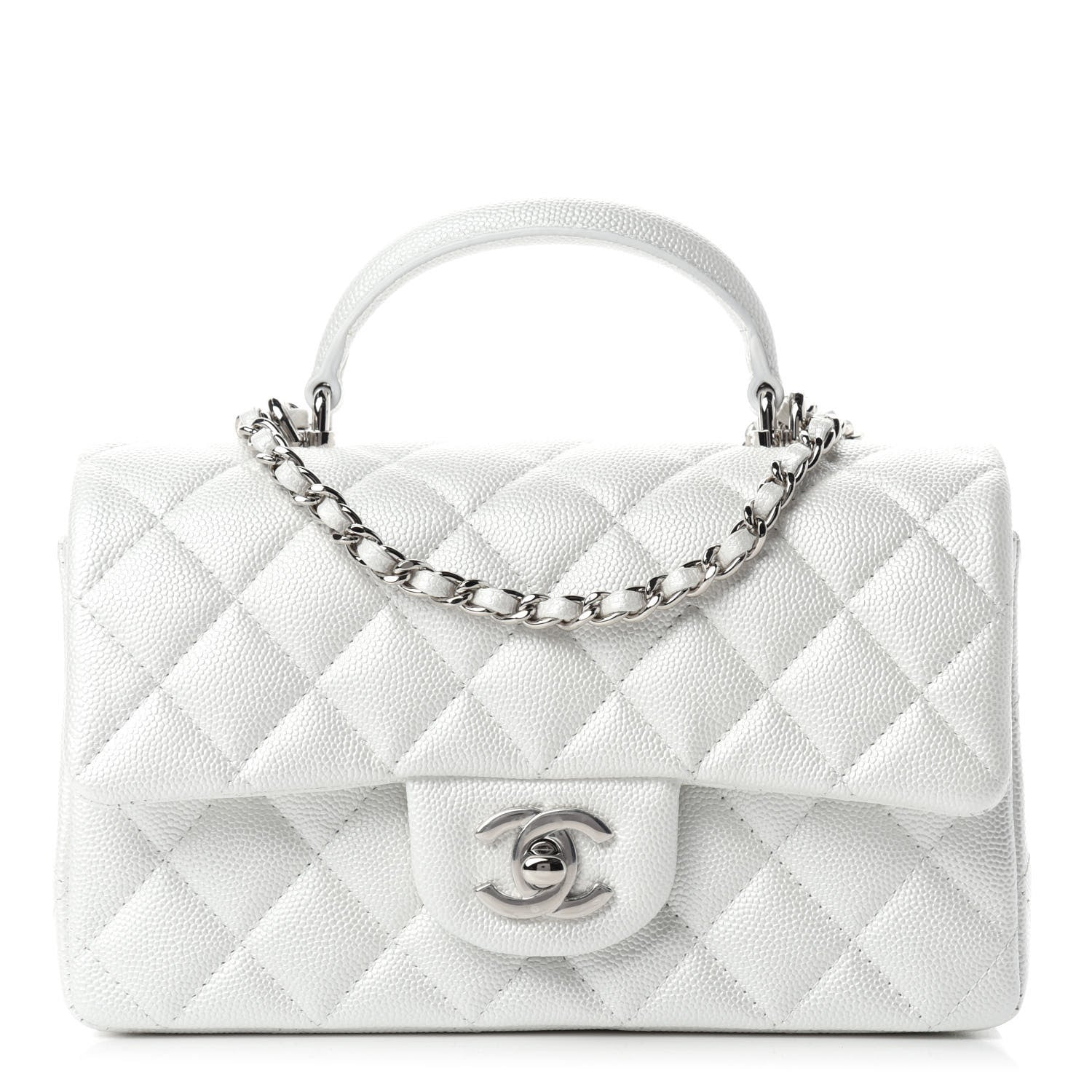 Chanel Iridescent Caviar Quilted Mini Top Handle Rectangular Flap White 1 of 11