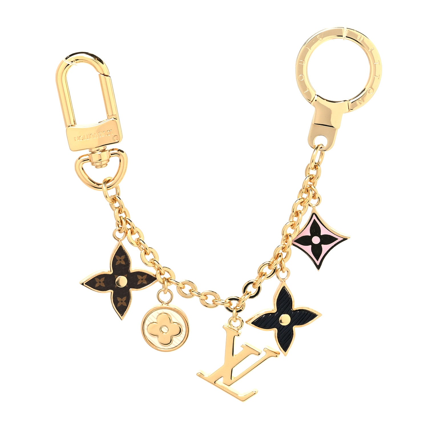 Louis Vuitton Brass Enamel Fleur De Monogram Bag Charm Chain Gold 1 of 4