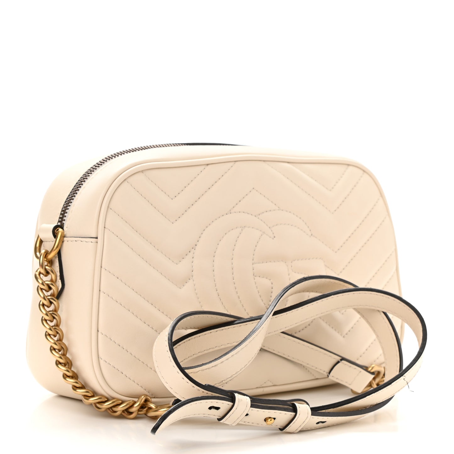 Calfskin Matelasse Small GG Marmont Chain Shoulder Bag White