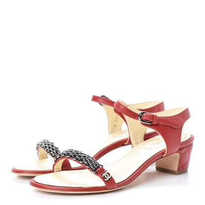 Chanel Lambskin CC Pearl Chain Sandals 38.5 Red 3 of 9
