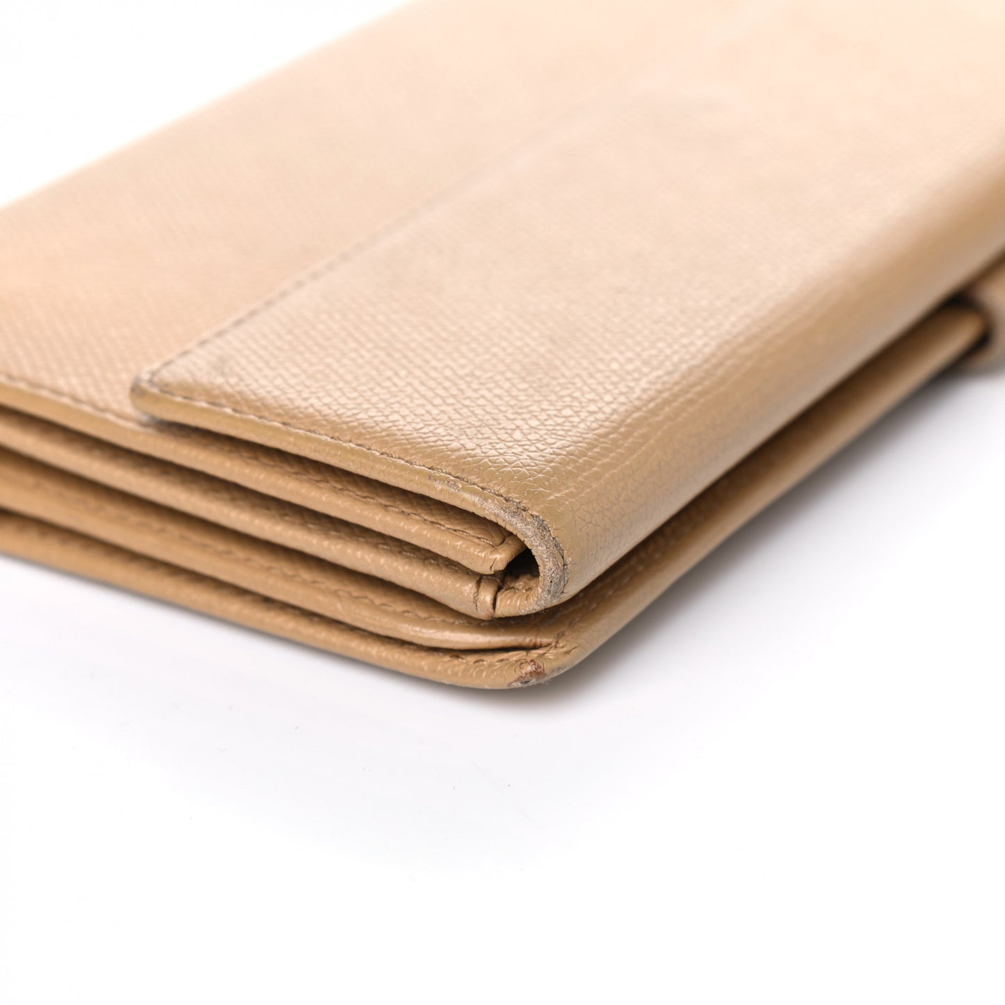 Grained Calfskin CC Button Long Wallet Beige