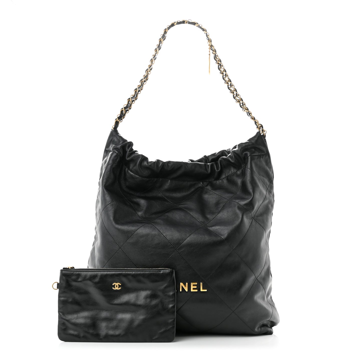 Shiny Calfskin Quilted Large Chanel 22 Black