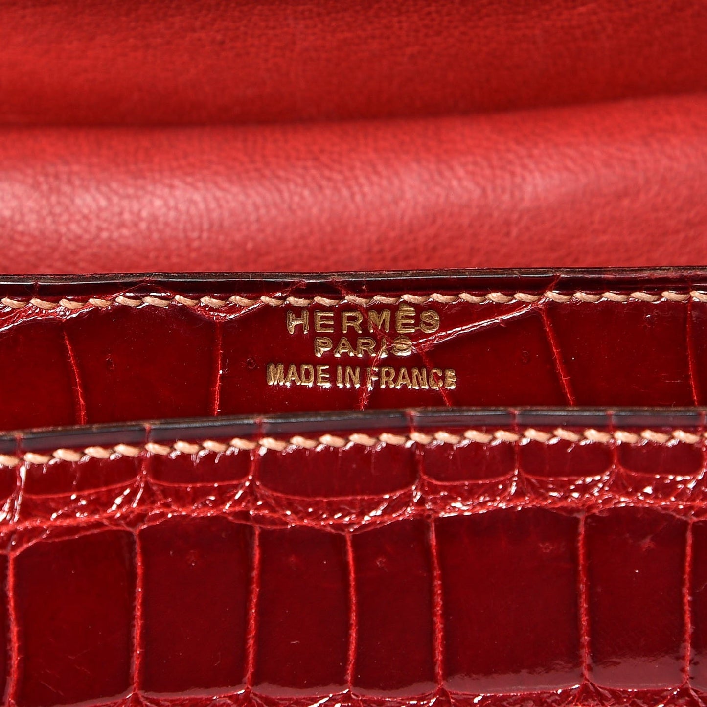 Shiny Porosus Crocodile Handbag Rouge H