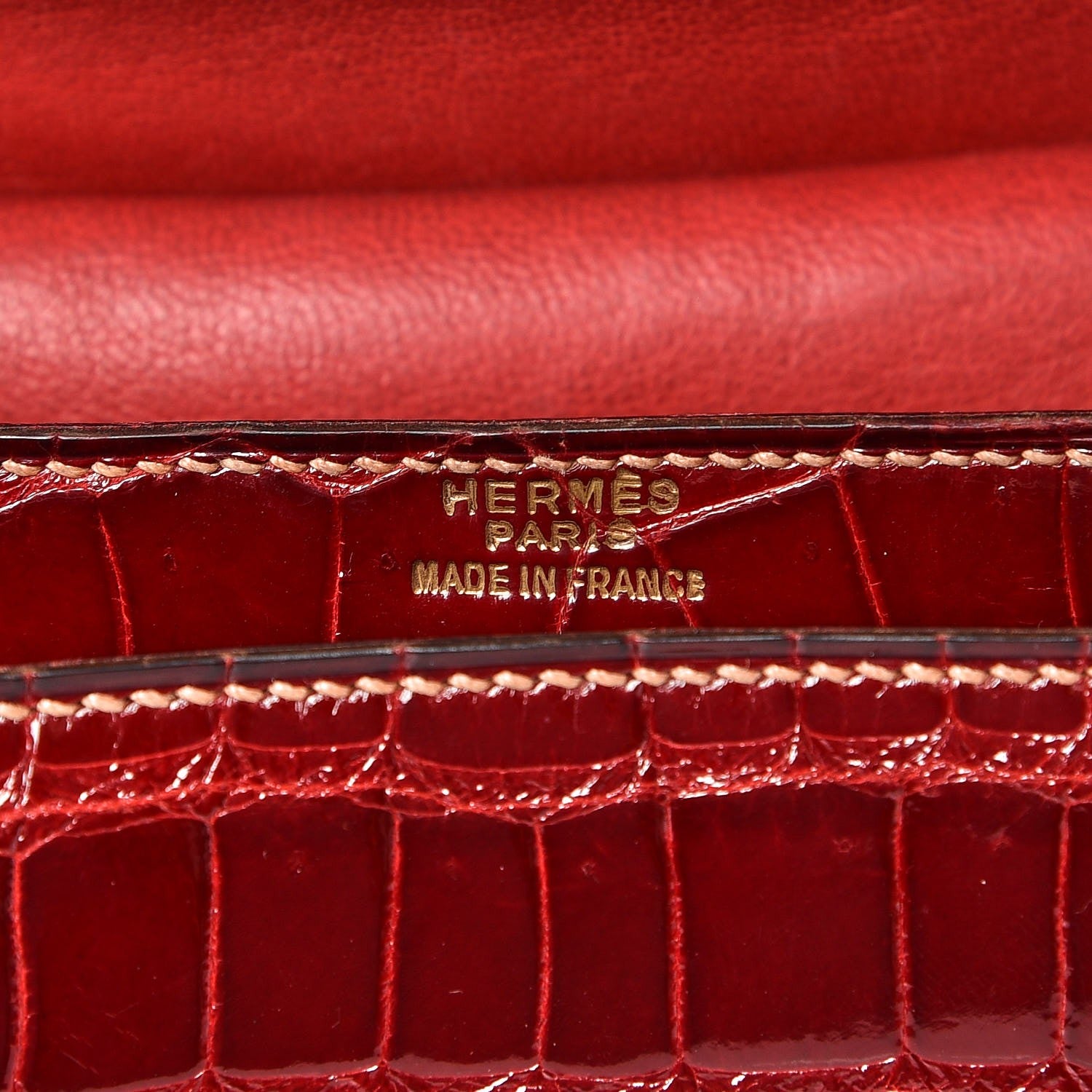 Hermes Shiny Porosus Crocodile Handbag Rouge H 6 of 13