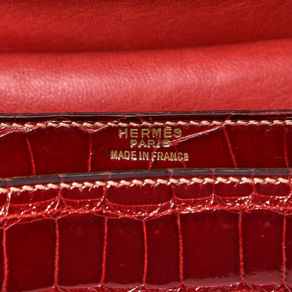 Hermes Shiny Porosus Crocodile Handbag Rouge H 6 of 13