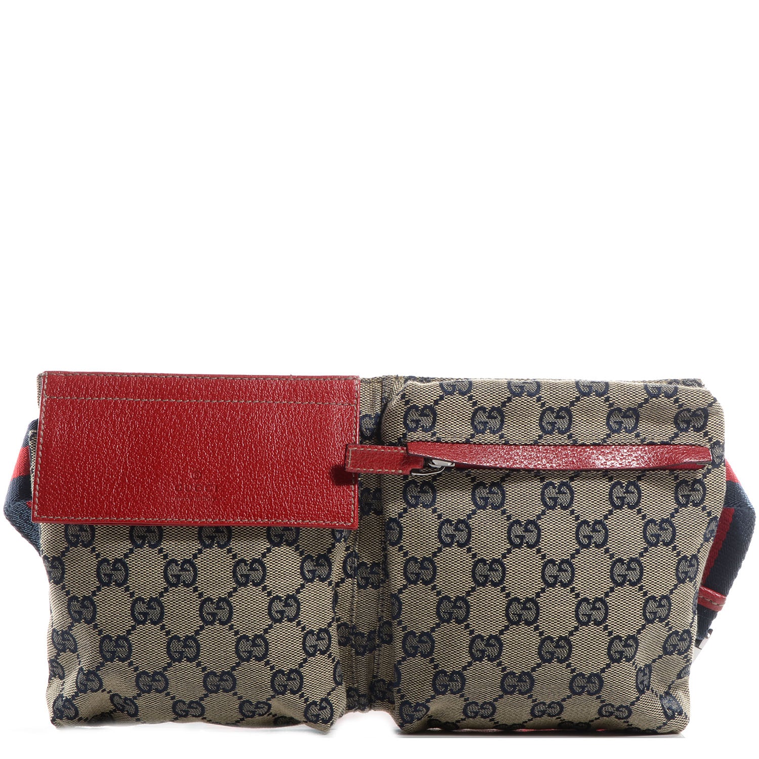 Gucci GG Monogram Web Double Pocket Belt Bag Navy Red 1 of 8