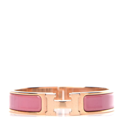 Hermes Enamel Narrow Clic Clac H Bracelet PM Rose Velours 1 of 6