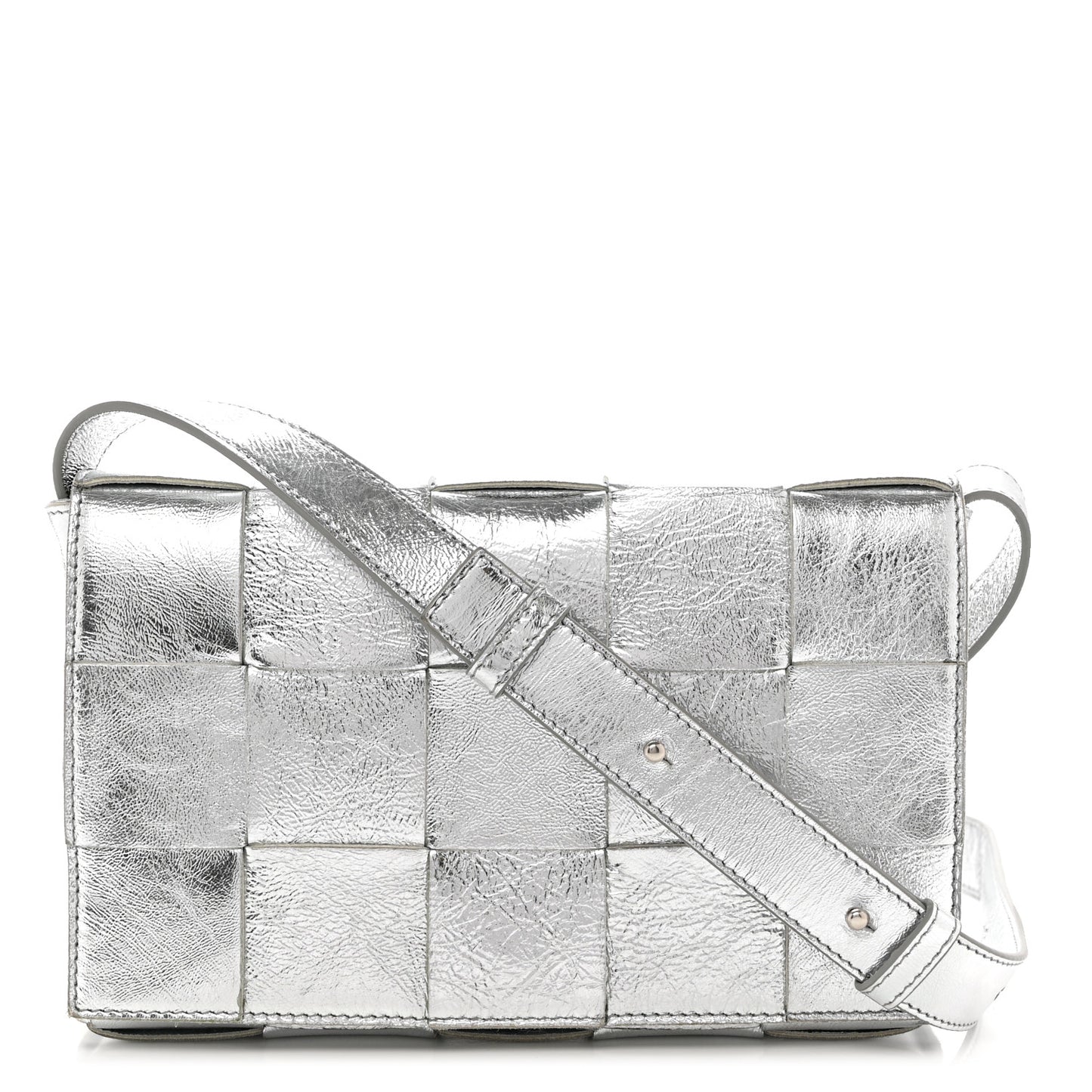Metallic Lambskin Maxi Intrecciato Cassette Crossbody Bag Silver
