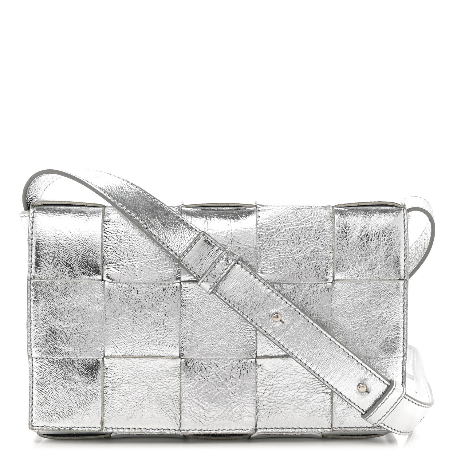 Bottega Veneta Metallic Lambskin Maxi Intrecciato Cassette Crossbody Bag Silver 1 of 10