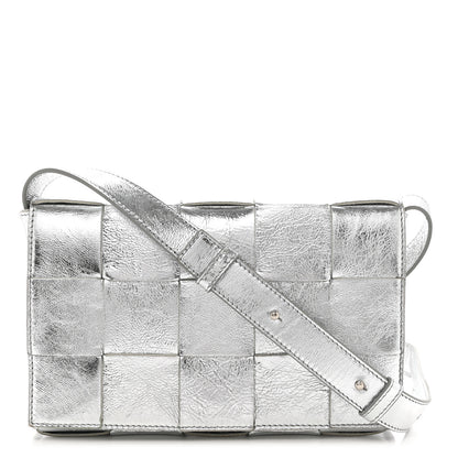 Bottega Veneta Metallic Lambskin Maxi Intrecciato Cassette Crossbody Bag Silver 1 of 10