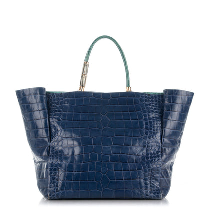 Lanvin Calfskin Crocodile Embossed Moon River Tote Marine 1 of 9