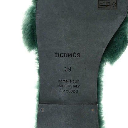 Hermes Woolskin Oran Sandals 39 Vert Anglais 6 of 8
