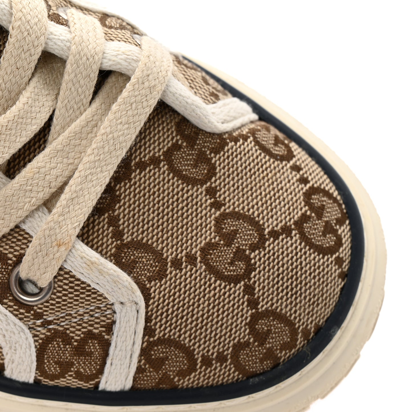 GG Monogram Web Womens 1977 Tennis High Top Sneakers 37.5 Beige Ebony Mystic White