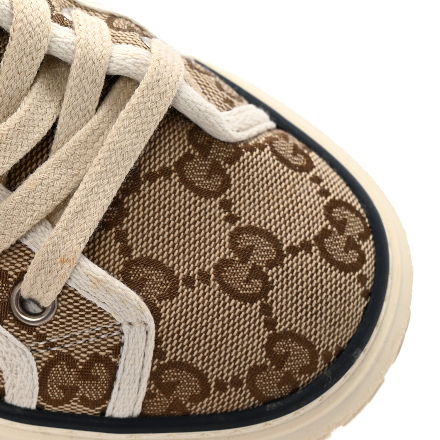 Gucci GG Monogram Web Womens 1977 Tennis High Top Sneakers 37.5 Beige Ebony Mystic White 9 of 10