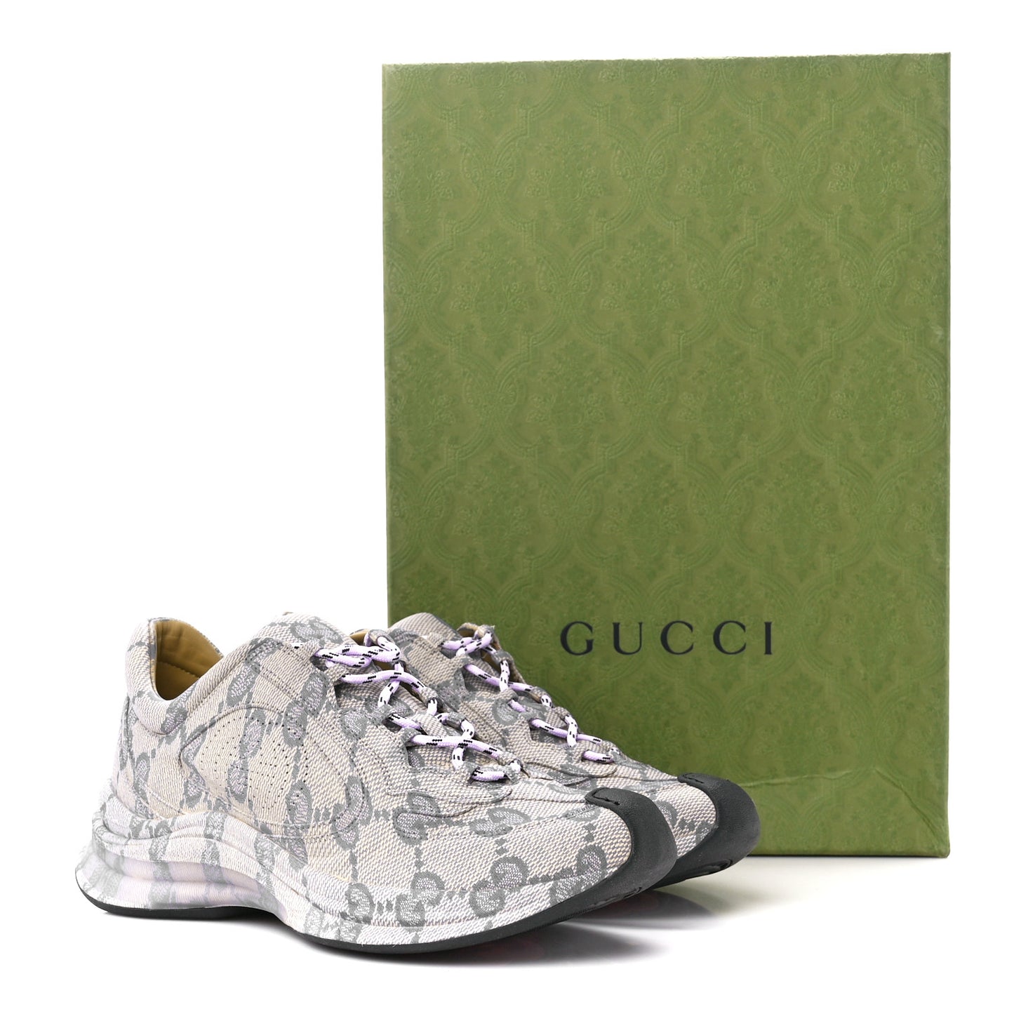 Ultralight Plume Calfskin Monogram Printed Mens Gucci Run Sneakers 8 Beige Blue