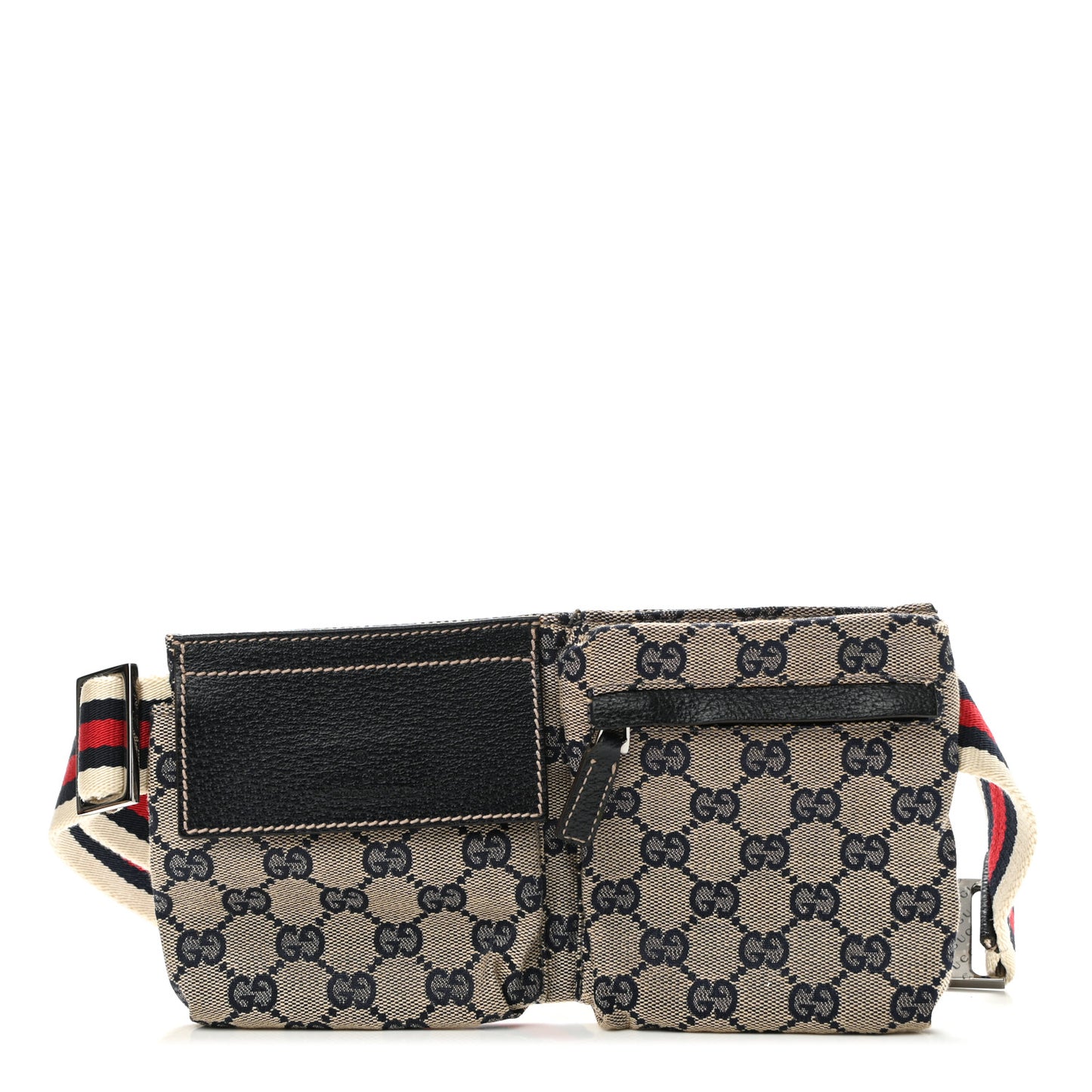 GG Monogram Web Double Pocket Belt Bag Navy