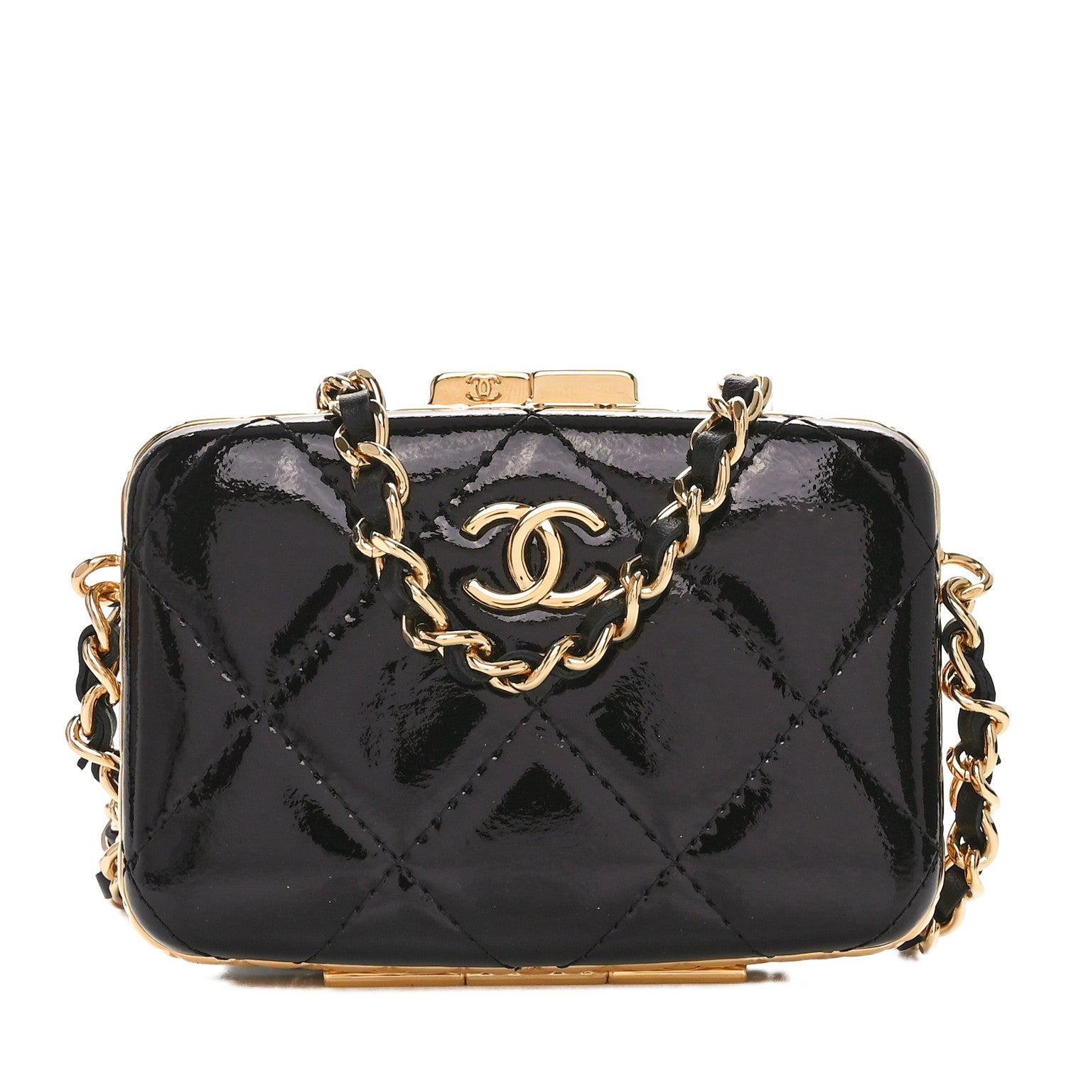 Chanel Glazed Goatskin Quilted Small Box With Chain Black 1 of 12