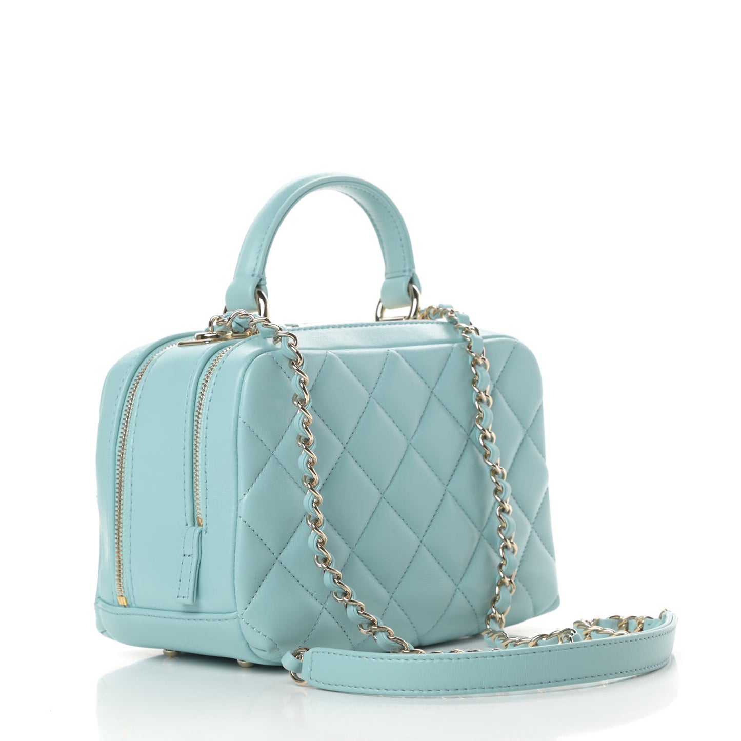 Lambskin Quilted Small Trendy CC Bowling Bag Light Blue