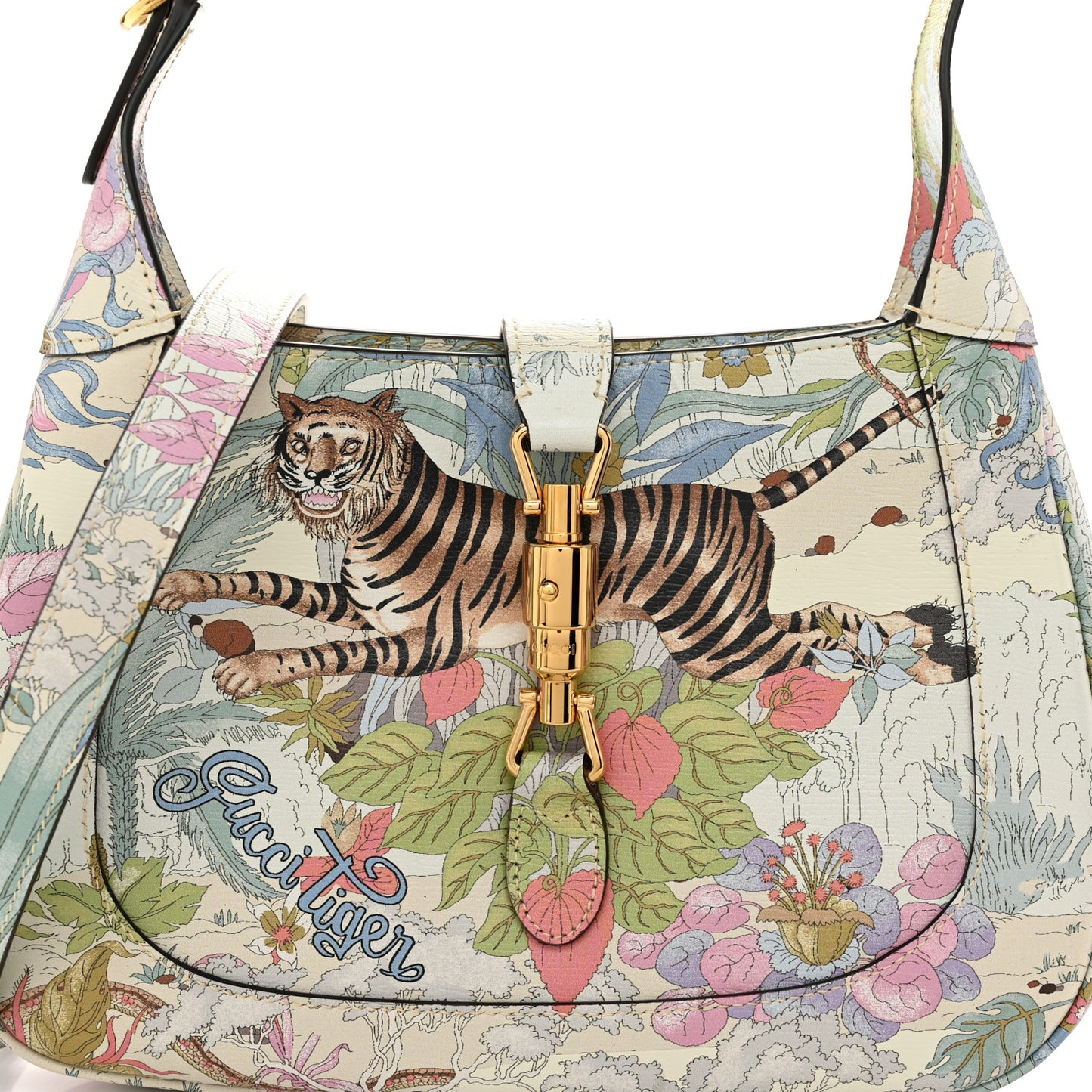 New Shangai Calfskin Tiger Savanah Small Jackie 1961 Hobo Chalky White Multicolor
