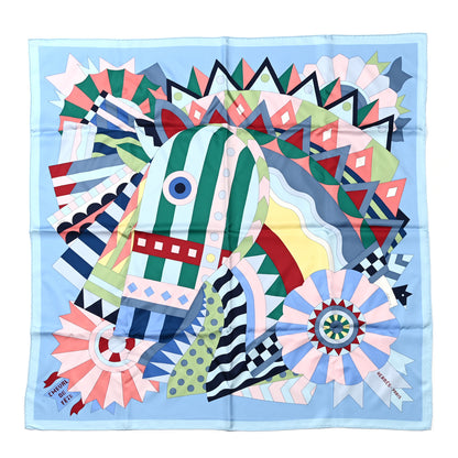 Hermes Silk Cheval de Fette Scarf 90 Bleu Ciel Vert Rose 1 of 6