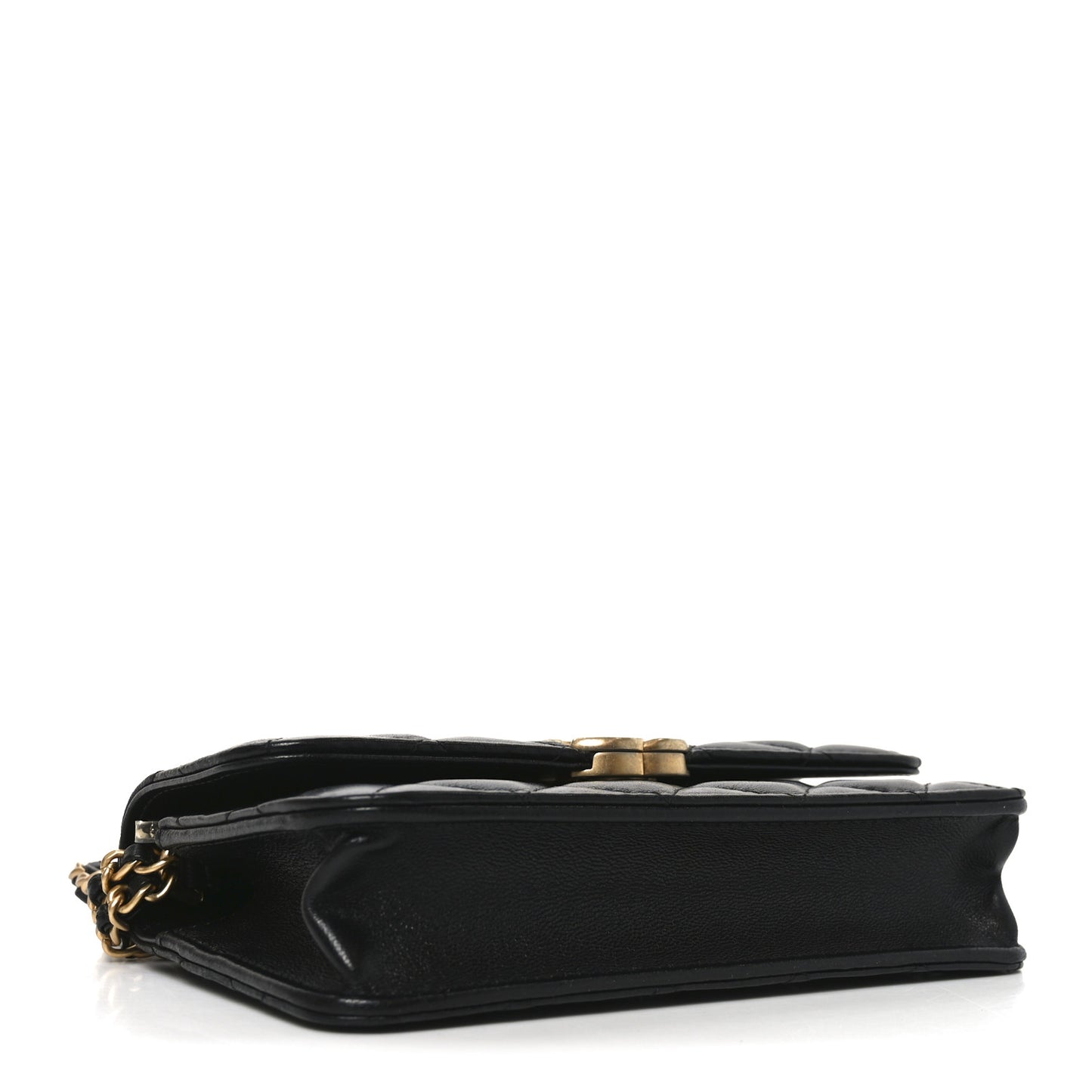 Lambskin Quilted Double Chain Flap Phone Holder With Chain Black