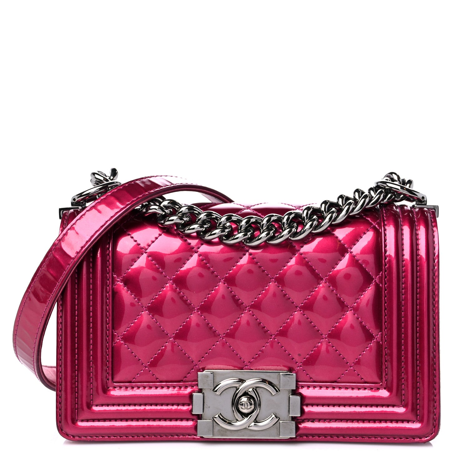 Chanel Metallic Patent Calfskin Quilted Small Boy Flap Pink 1 of 13