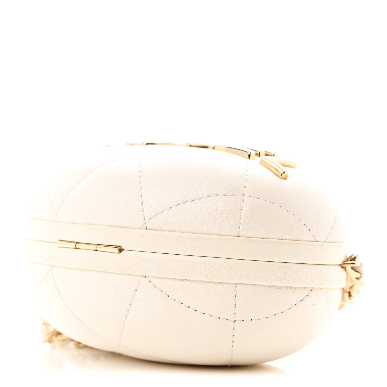 Chanel Lambskin Quilted Oval Minaudiere Chain Clutch White 10 of 10