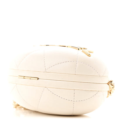 Chanel Lambskin Quilted Oval Minaudiere Chain Clutch White 10 of 10