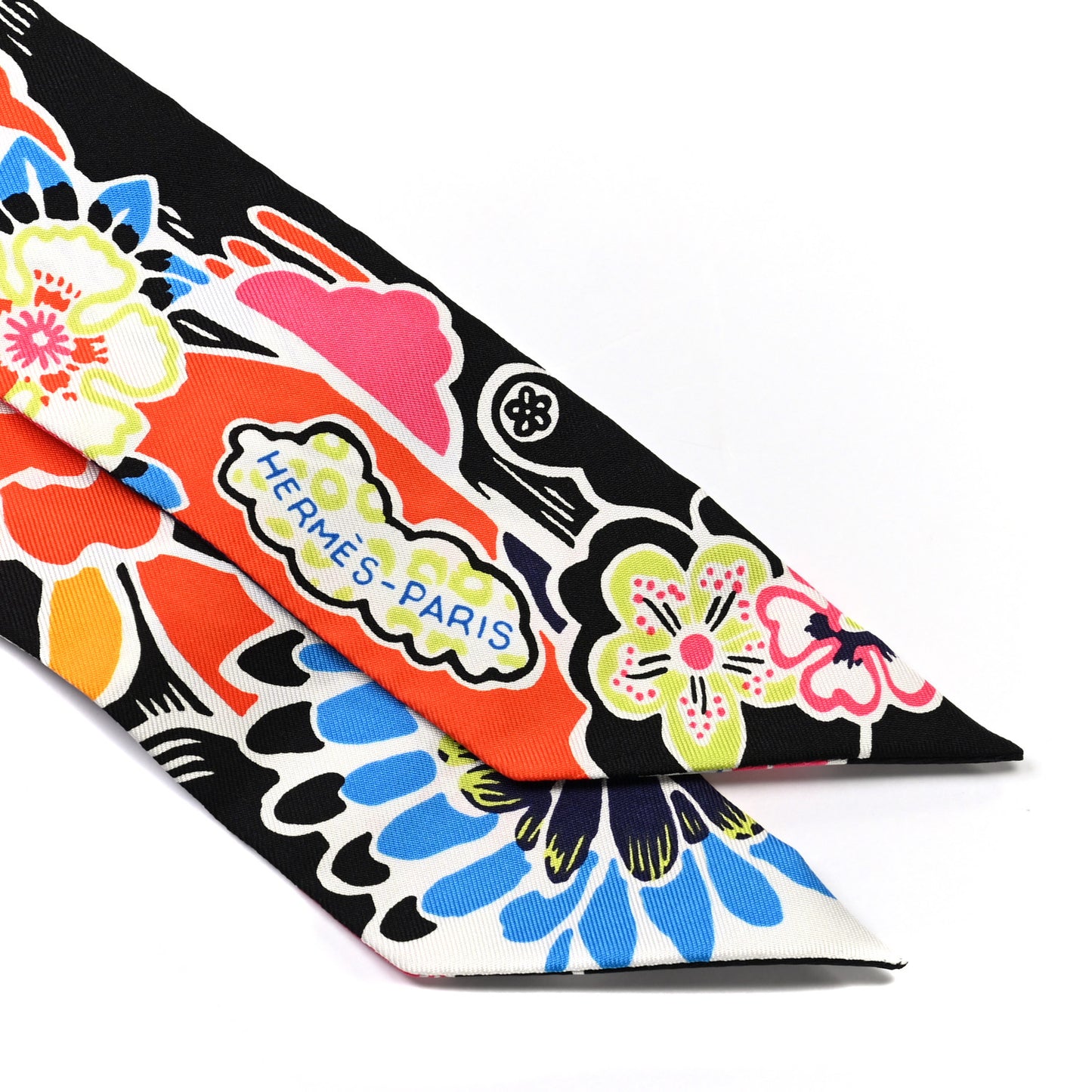 Silk Bingata Twilly Black Red Multicolor